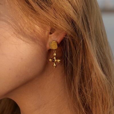 Gold-Plated Stainless Steel Cross Shape Earrings