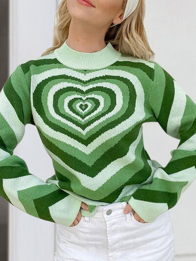 Heart Mock Neck Long Sleeve Sweater  Shop One Place
