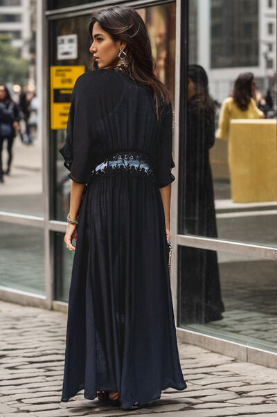 Lace Detail Half Sleeve Open Front Cardigan  Shop One Place