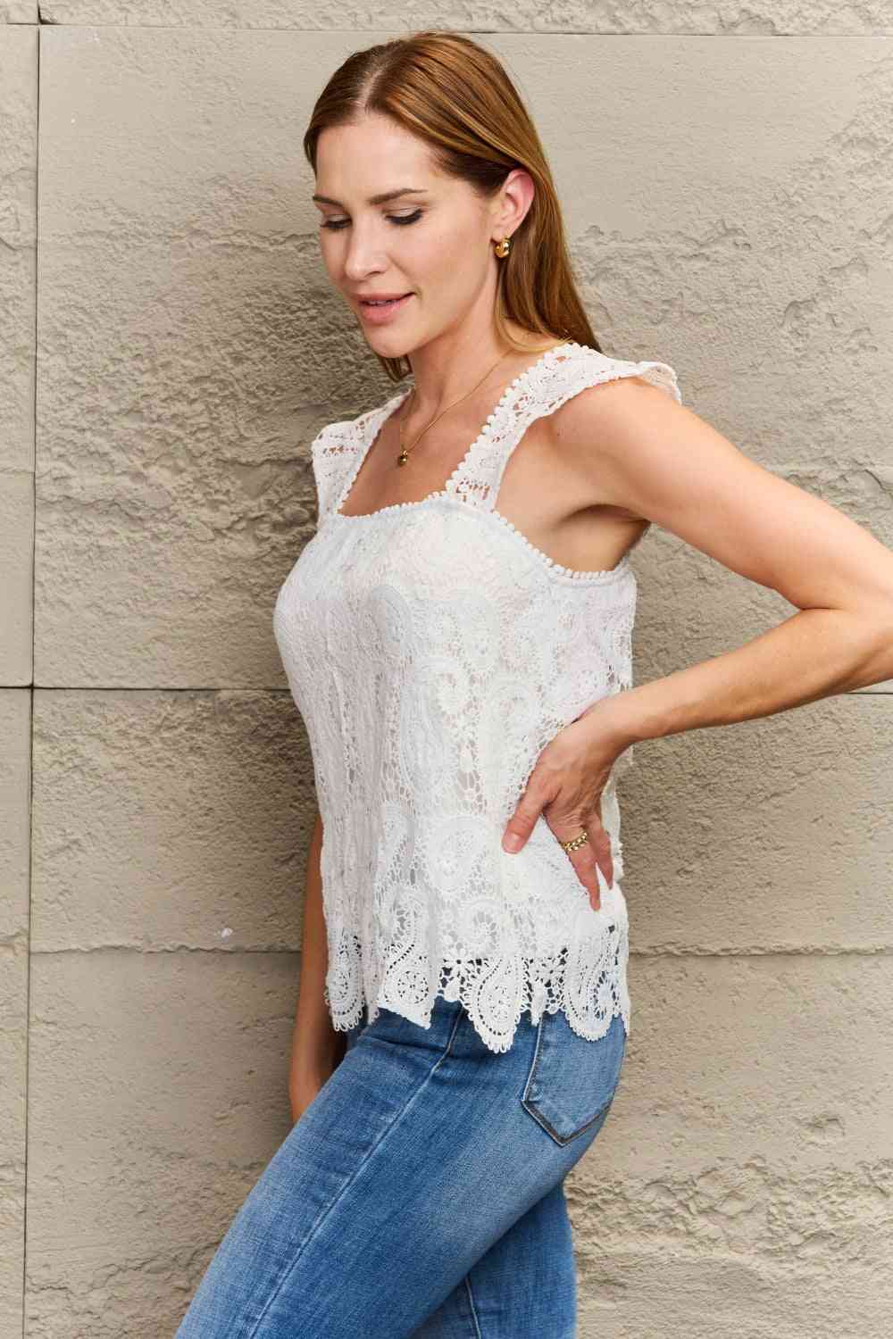 Lace Detail Square Neck Tank Top