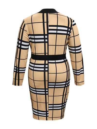 Plus Size Plaid V-Neck Long Sleeve Wrap Dress  Shop One Place