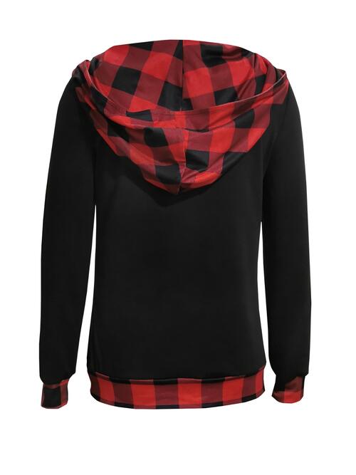 Plaid Long Sleeve Hooded Blouse