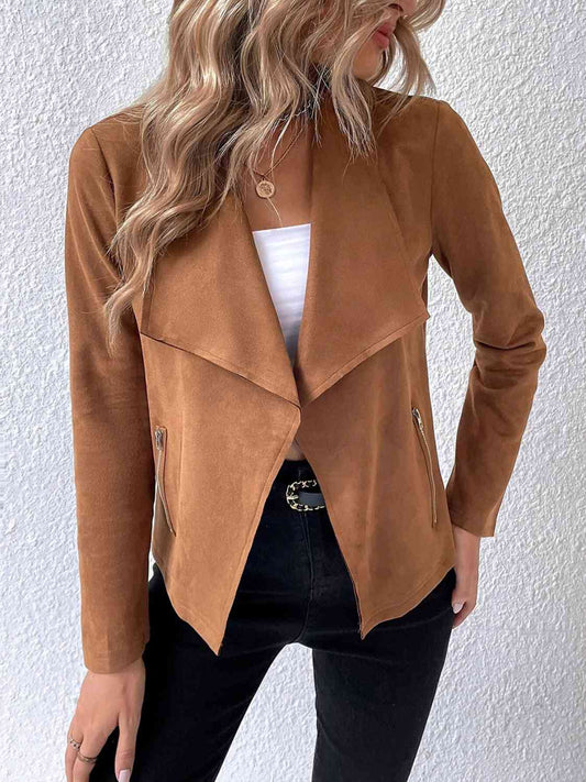 Collared Neck Long Sleeve Jacket  Shop One Place