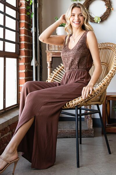 First Love Tie Back Sleeveless Slit Wide Leg Jumpsuit  Shop One Place