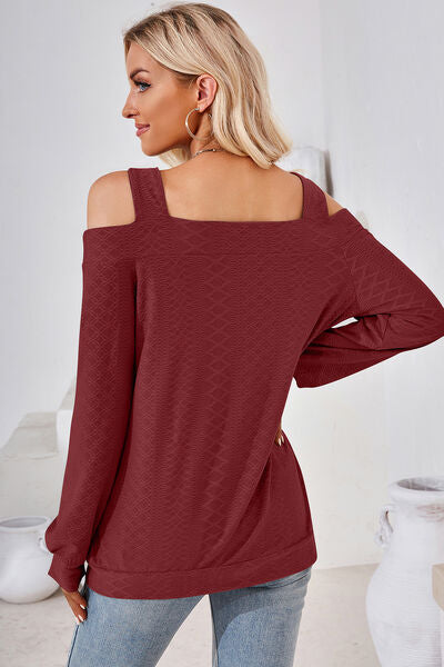 Cutout Square Neck Cold Shoulder T-Shirt  Shop One Place