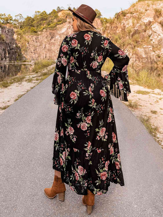 Plus Size Floral Flare Sleeve Dress  Shop One Place