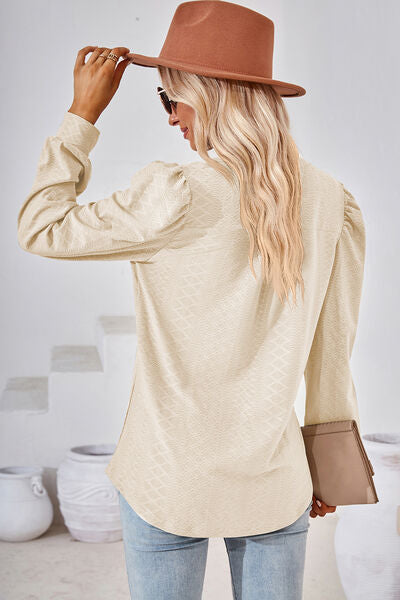 Ruched Notched Long Sleeve T-Shirt