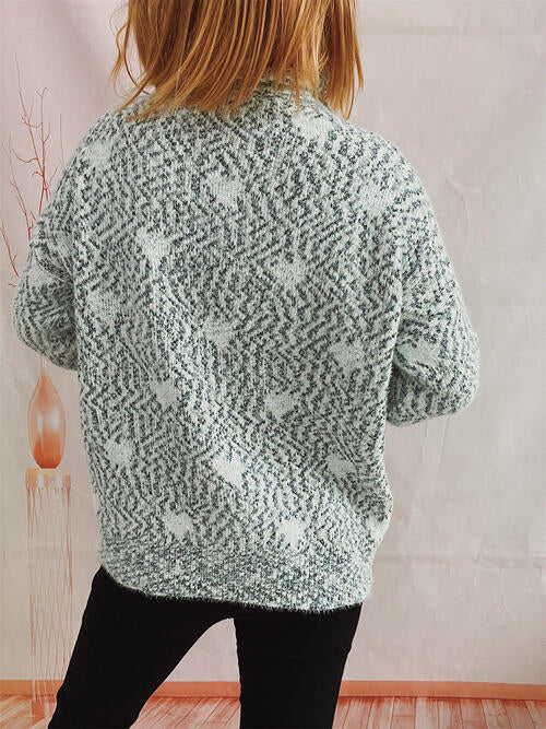 Heart Heathered Turtleneck Drop Shoulder Sweater  Shop One Place