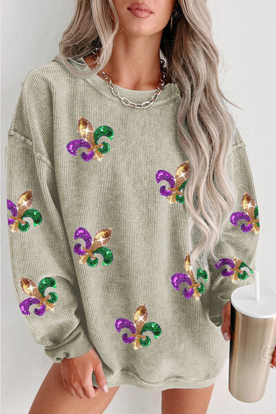 Sequin Round Neck Dropped Shoulder Sweatshirt