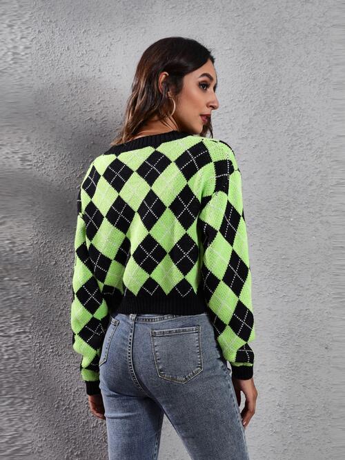 Geometric Button Up Long Sleeve Cardigan  Shop One Place