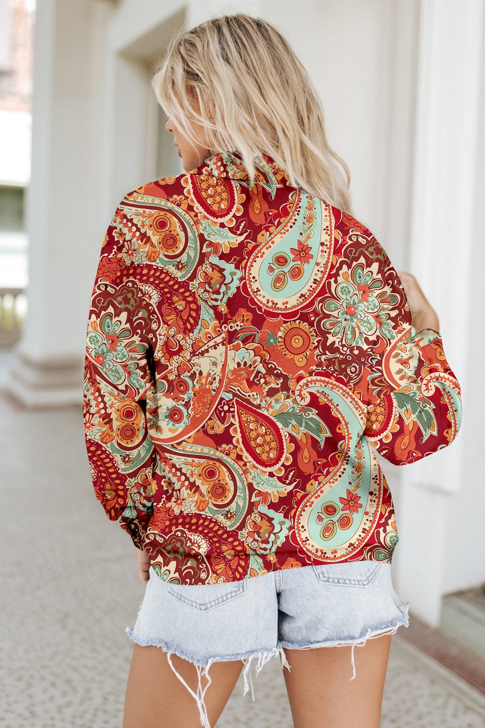 Printed Button Up Long Sleeve Shirt