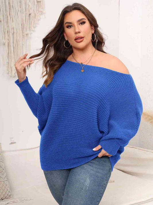 Full Size Boat Neck Batwing Sleeve Sweater  Shop One Place
