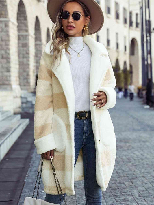 Plaid Button Down Coat with Pockets  Shop One Place