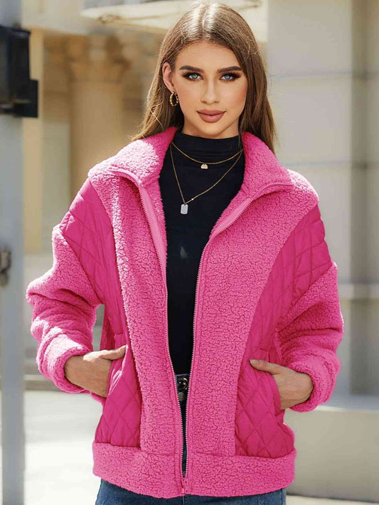 Zip-Up Collared Neck Jacket  Shop One Place