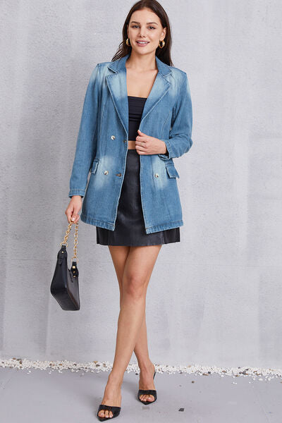 Lapel Collar Washed Denim Top