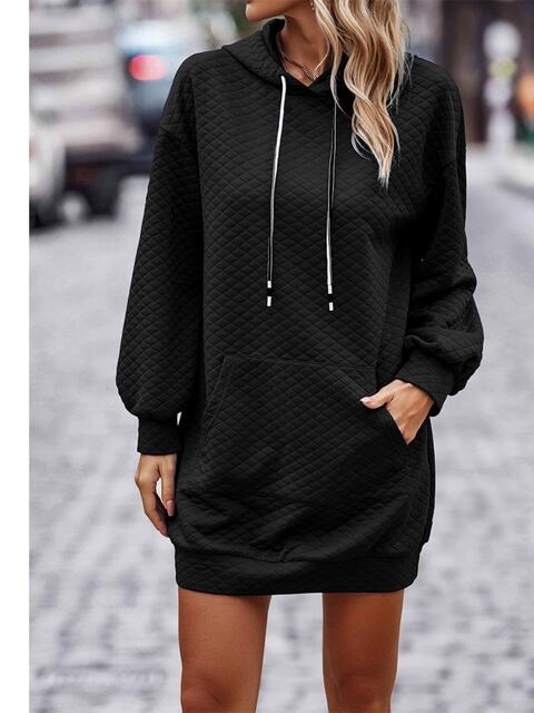 Textured Drawstring Tunic Hoodie  Shop One Place