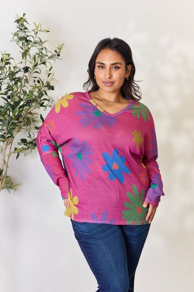 Hopely Full Size Floral V-Neck Long Sleeve Top