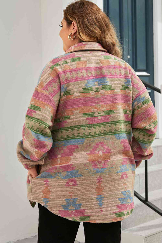 Plus Size Geometric Collared Jacket  Shop One Place