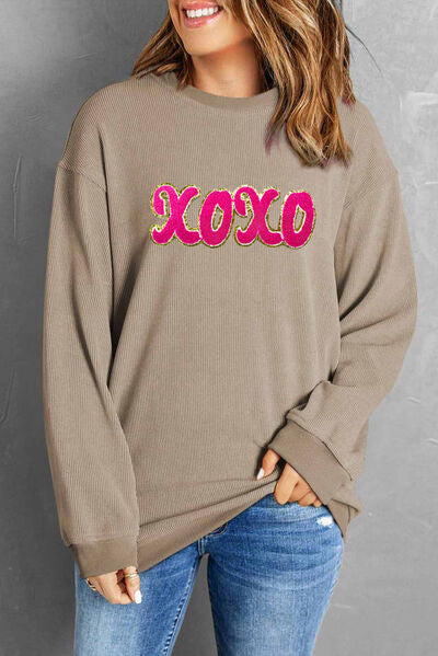 XOXO Sequin Round Neck Dropped Shoulder Sweatshirt  Shop One Place