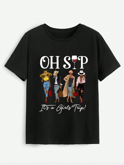 Graphic Round Neck Short Sleeve T-Shirt  Shop One Place
