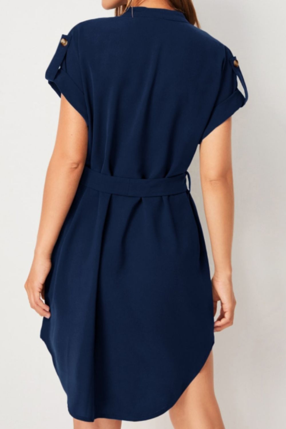 D&Y Tied Notched Short Sleeve Dress