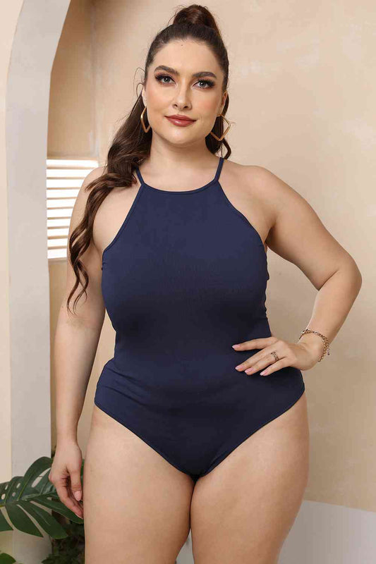 Plus Size Halter Neck Spaghetti Strap Bodysuit  Shop One Place