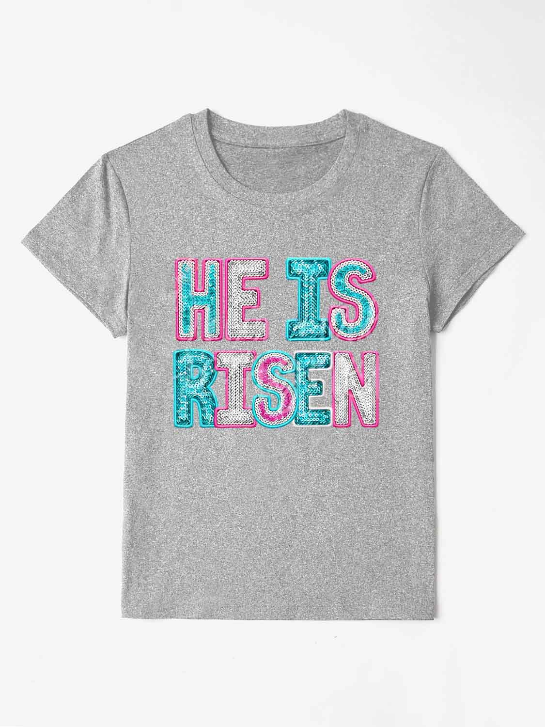 HE IS RISEN Sequin Round Neck T-Shirt