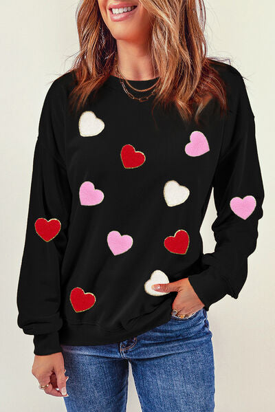 Heart Round Neck Dropped Shoulder Sweatshirt