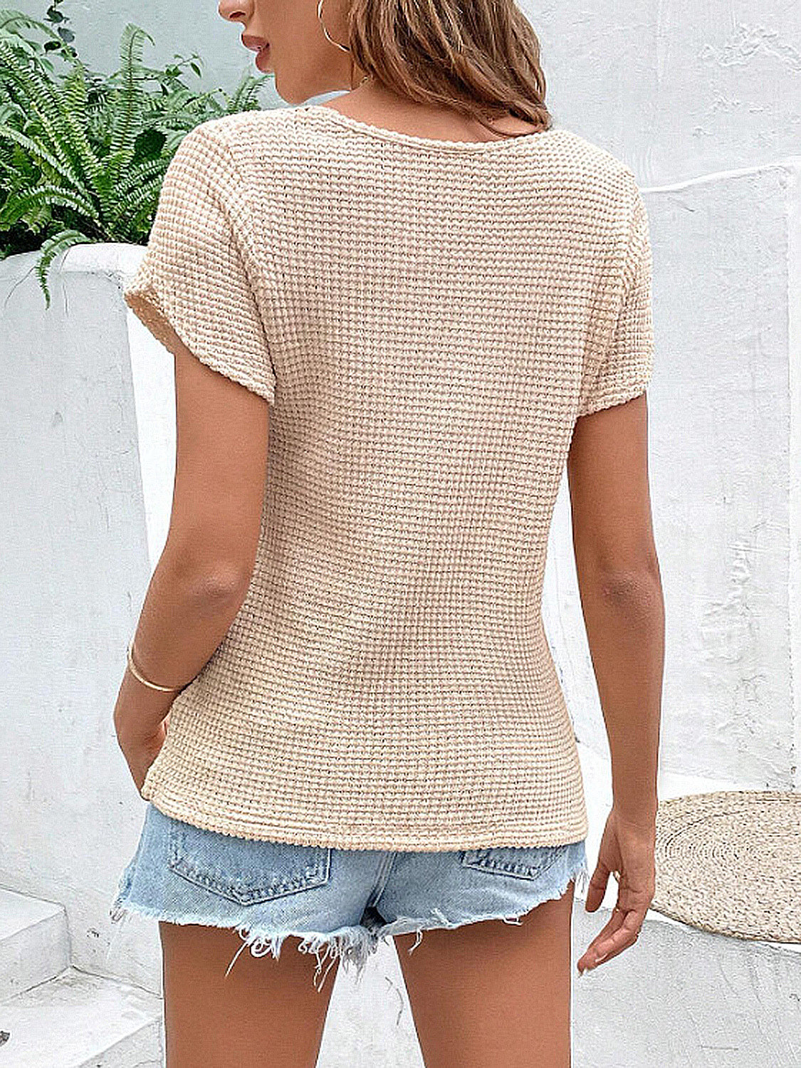 Lace Detail V-Neck Short Sleeve T-Shirt