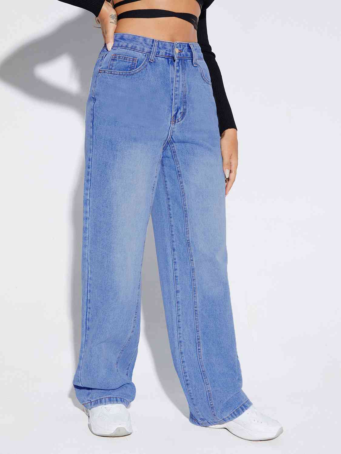 Buttoned Fly Long Jeans