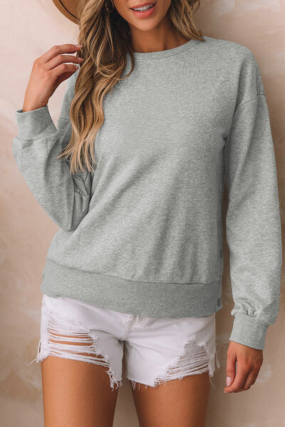 Round Neck Dropped Shoulder Sweatshirt  Shop One Place
