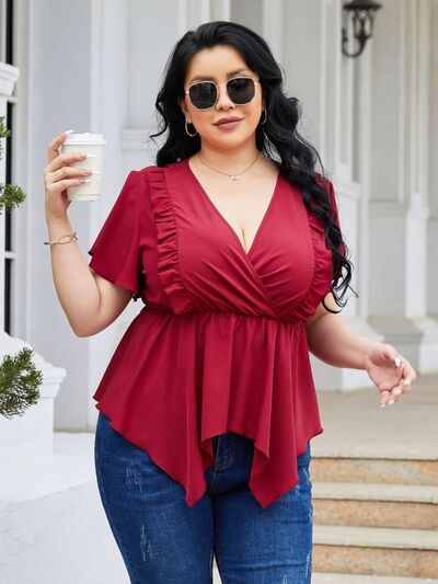Plus Size Frill Surplice Flutter Sleeve Blouse  Shop One Place