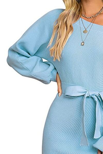 Tie Waist Long Sleeve Mini Dress