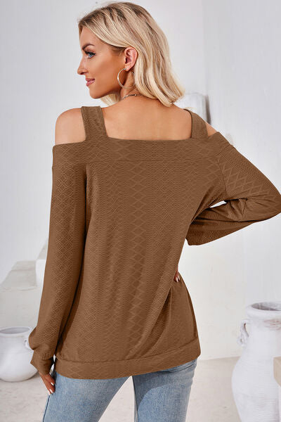 Cutout Square Neck Cold Shoulder T-Shirt  Shop One Place