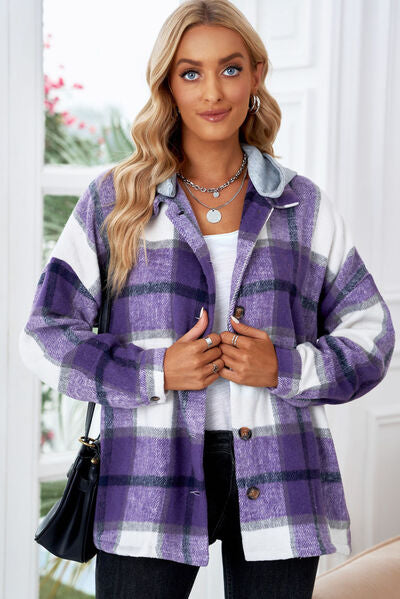 Button Up Plaid Hooded Jacket