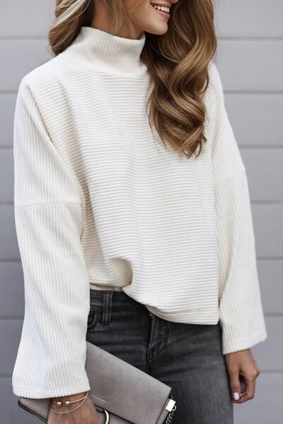 Turtleneck Slit Dropped Shoulder Sweater  Shop One Place