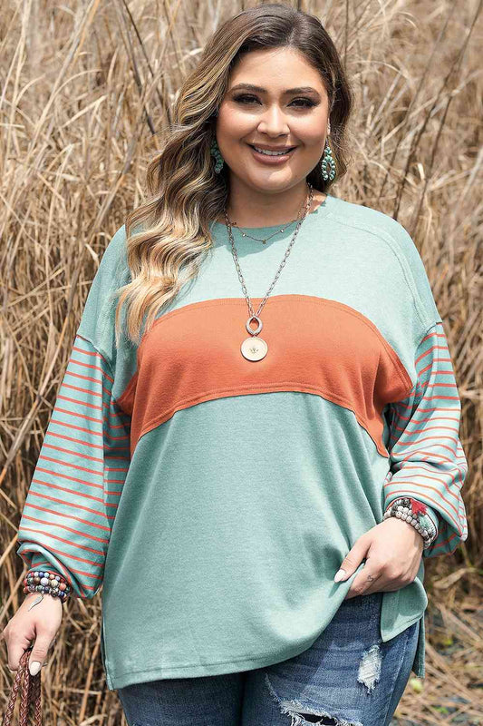 Plus Size Color Block Dropped Shoulder T-Shirt  Shop One Place