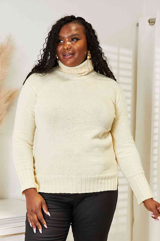 Heimish Full Size Long Sleeve Turtleneck Sweater with Side Slit  Shop One Place