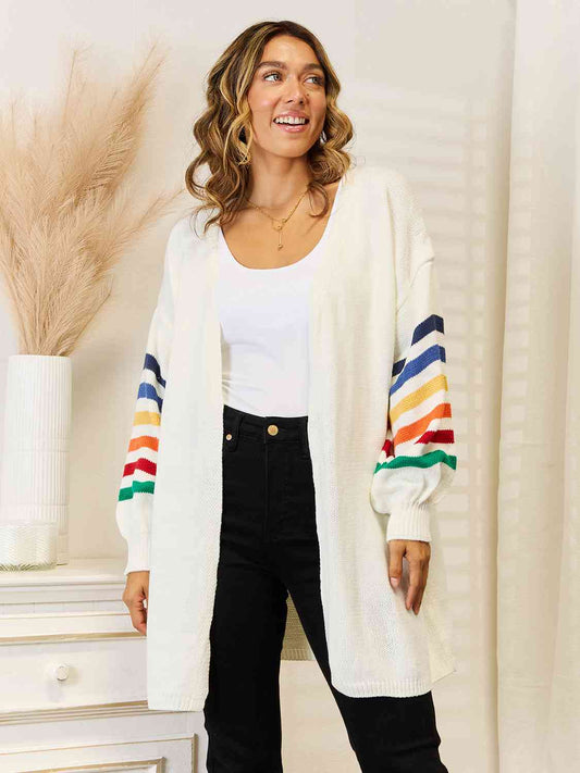 Striped Open Front Dropped Shoulder Cardigan  Shop One Place