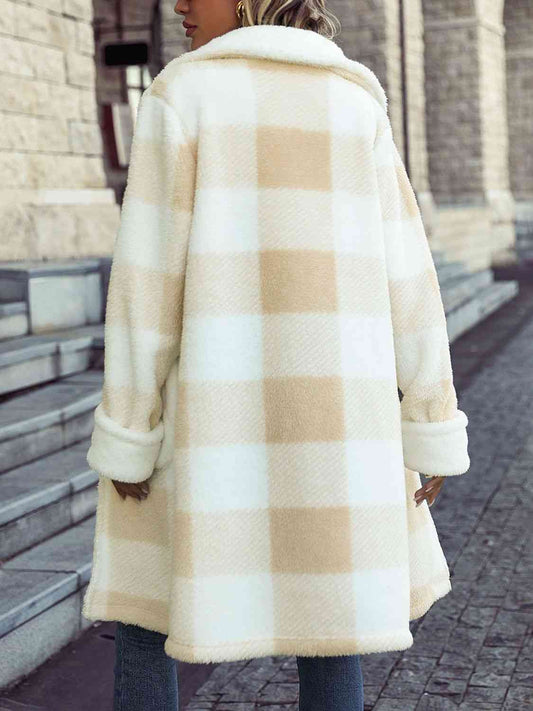 Plaid Button Down Coat with Pockets  Shop One Place