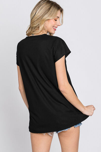 Heimish Full Size Front Button V-Neck Short Sleeve T-Shirt  Shop One Place