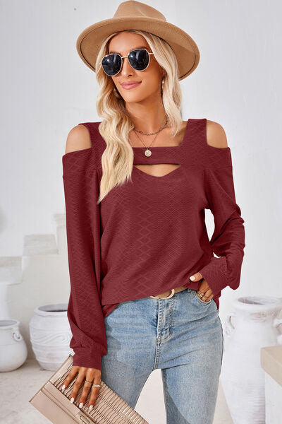 Cutout Square Neck Cold Shoulder T-Shirt  Shop One Place