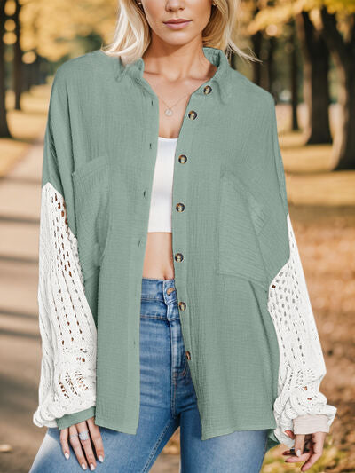 Textured Button Up Dropped Shoulder Shirt