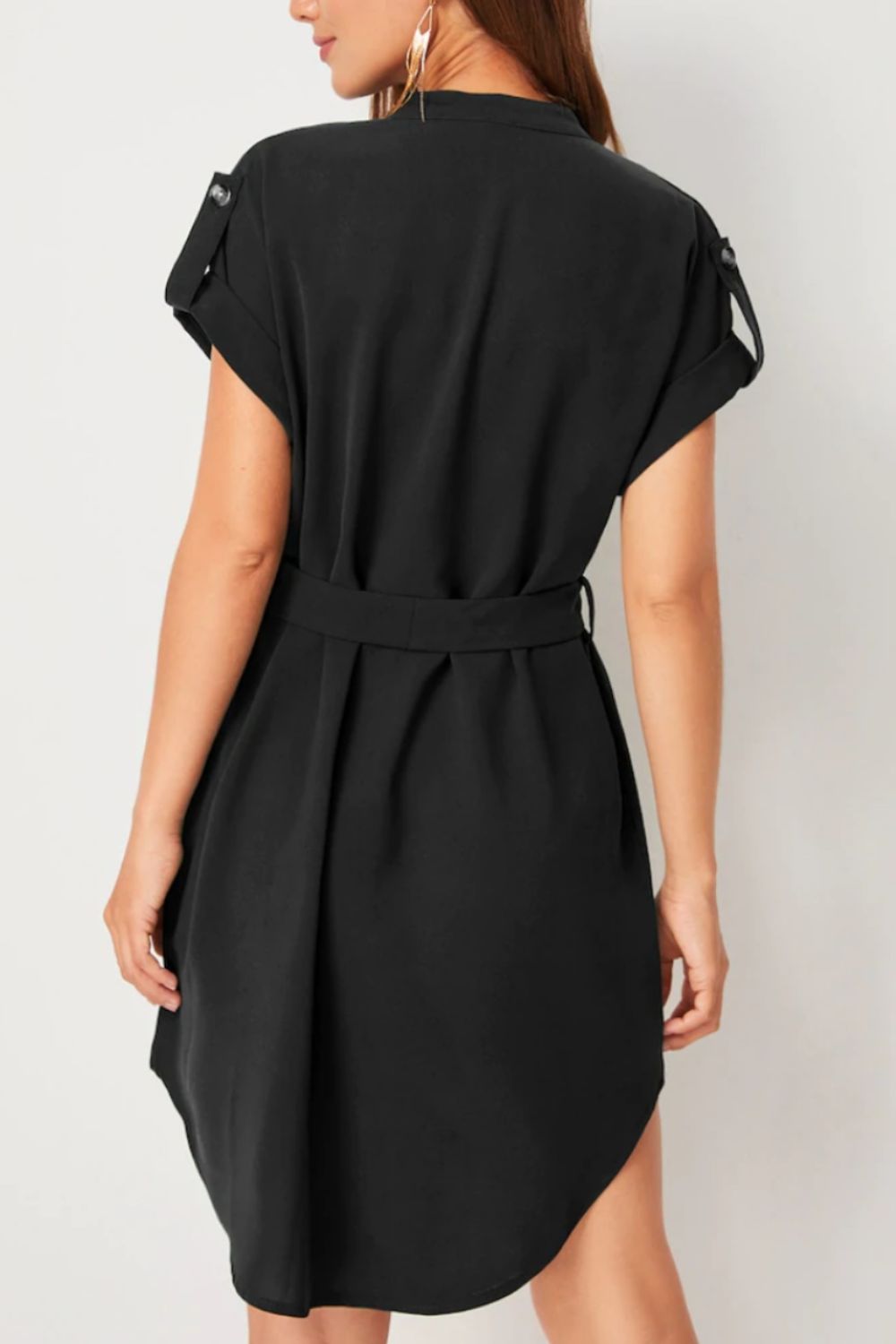 D&Y Tied Notched Short Sleeve Dress