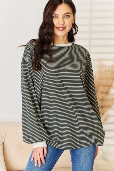 And The Why Oversized Striped Contrast T-Shirt