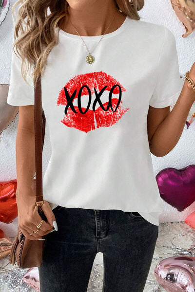 XOXO Lip Graphic Round Neck T-Shirt  Shop One Place