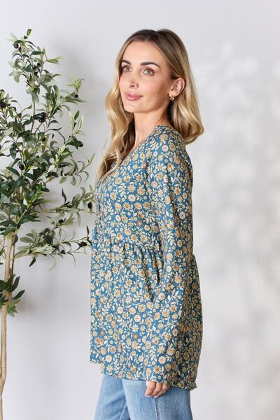 Heimish Full Size Floral Half Button Long Sleeve Blouse  Shop One Place