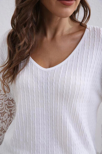 Lace Detail V-Neck Dropped Shoulder T-Shirt