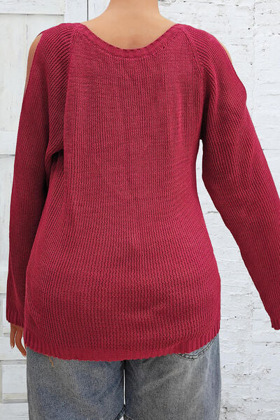 Plus Size Cold Shoulder Round Neck Sweater  Shop One Place
