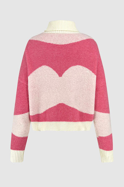 Color Block Turtleneck Dropped Shoulder Sweater  Shop One Place